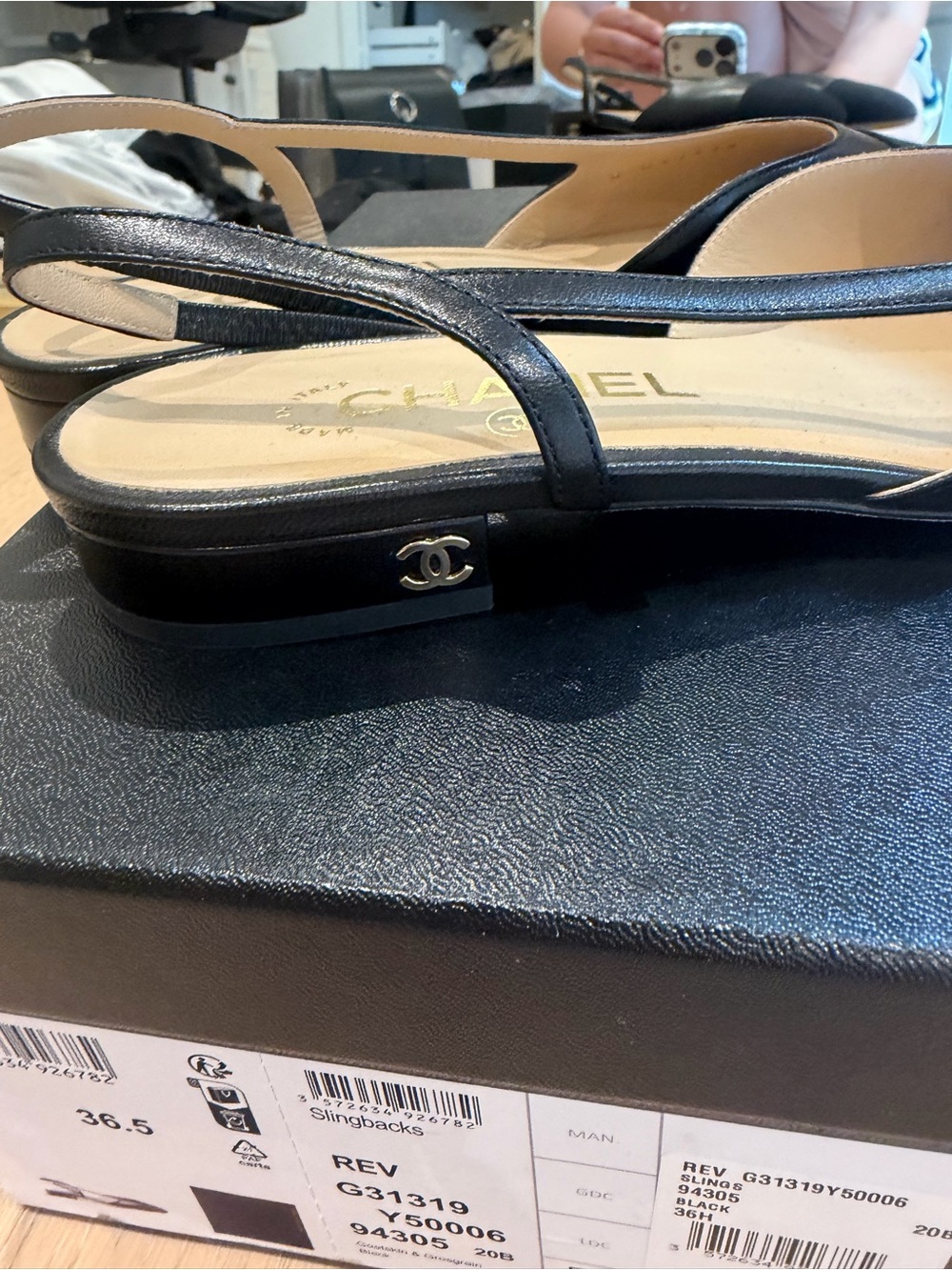 CHANEL Black Leather Slingback Flats - Picture 6 of 11